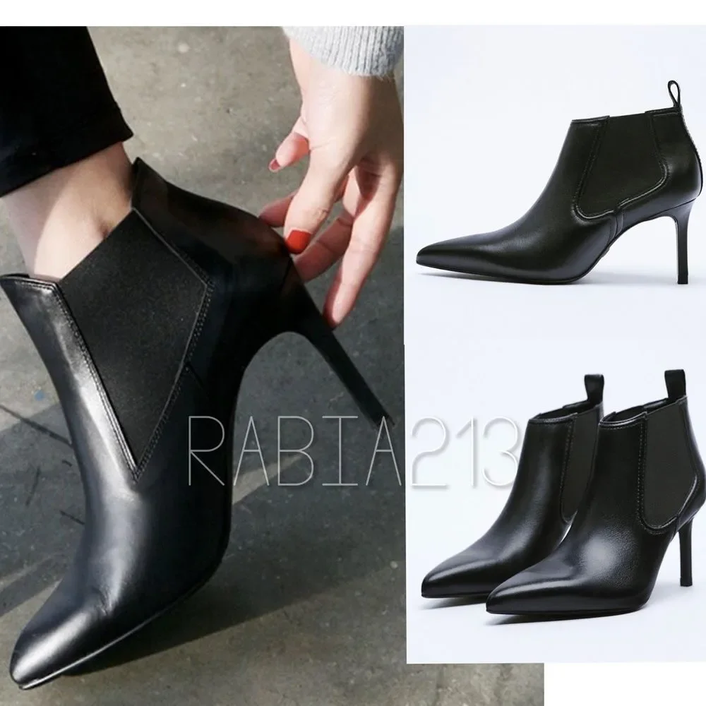 ZARA LEATHER HEELED ANKLE BOOTS